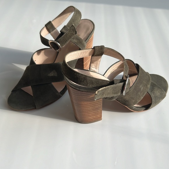 Sapena sandals Suede leather, made in Spain, olive green block heel - Picture 5 of 12